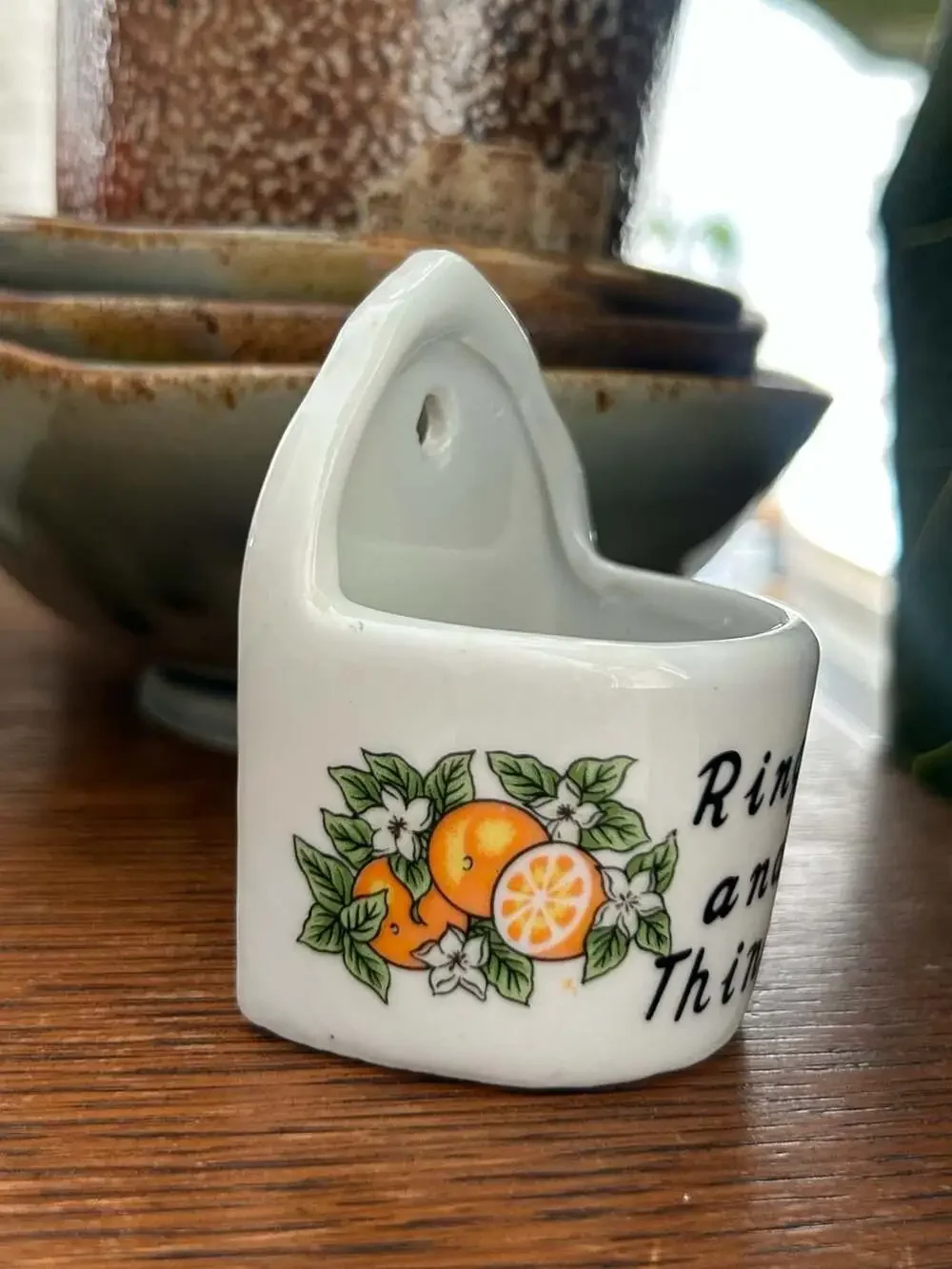 Vintage Rings and Things Tiny Ceramic Jewelry Holder Wall Hanging Floral